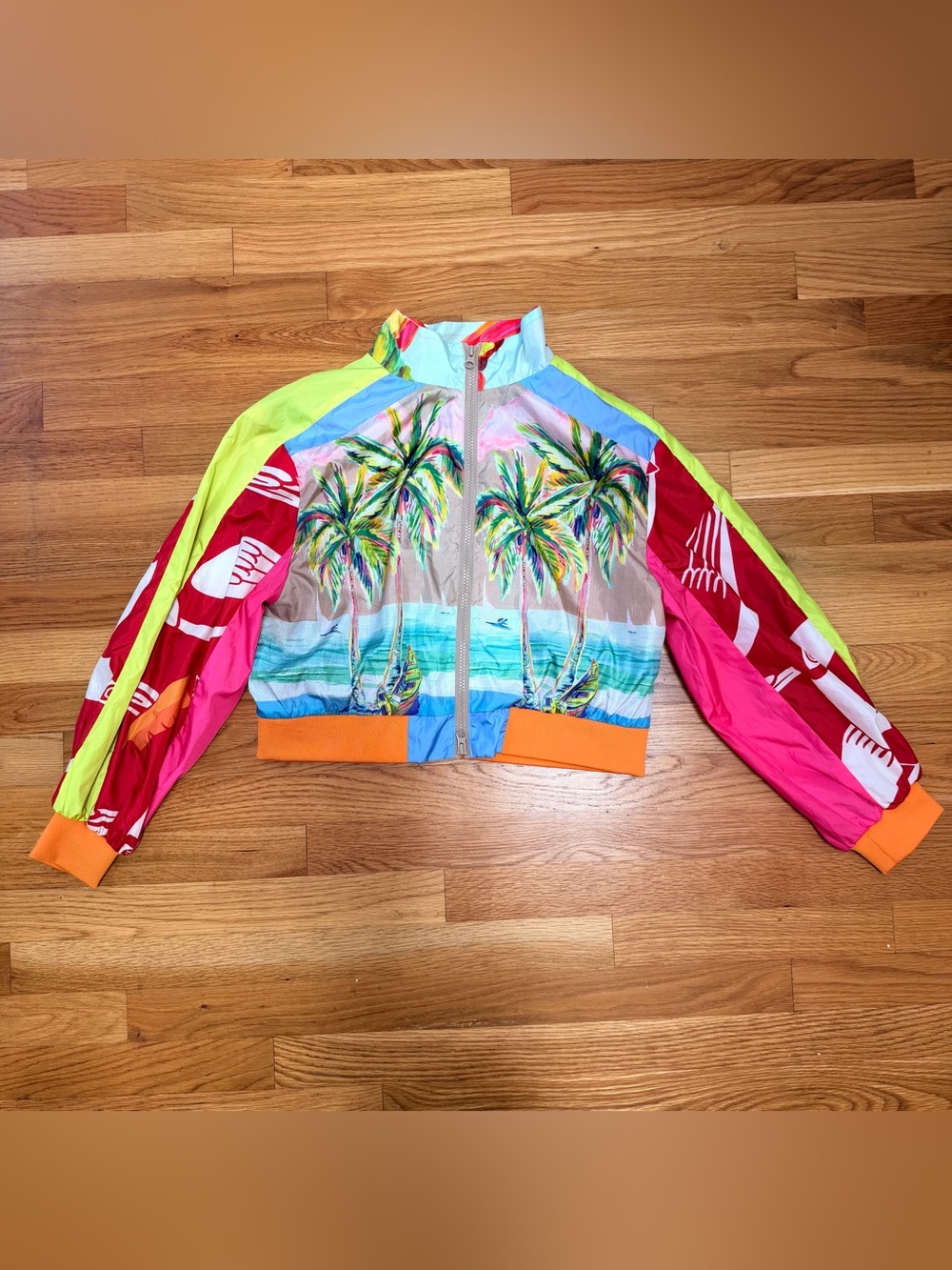 Farm Rio Tropical Palm Print Cropped Windbreaker